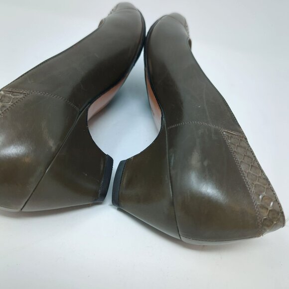 Vintage Ferragamo Pumps 7 Green Leather Heels - Picture 8 of 12